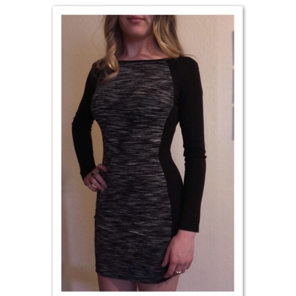 Long sleeve black and grey cocktail dress